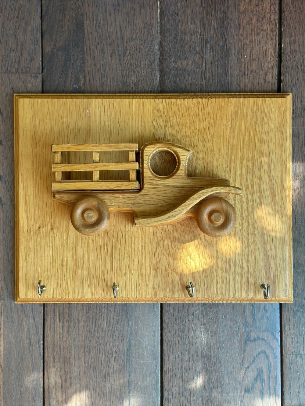Handmade Wooden Truck Wall Hook - Natural Oak Finish